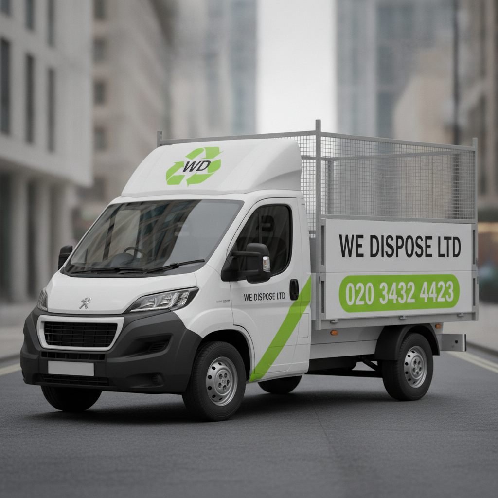 We Dispose Ltd branded waste removal tipper truck, call 020 3432 4423, serving waste removal near me and local house clearance in Ilford, Essex, and London